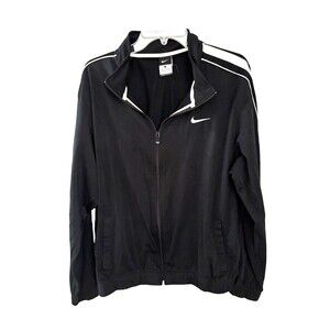 Vintage Nike Track Jacket  Mens L Black Full Zip Swoosh Logo Long Sleeve Jogging